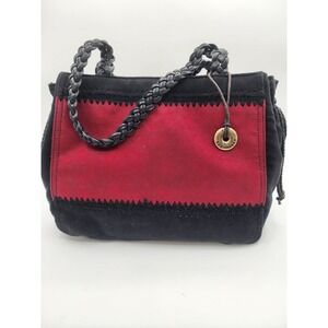 The Sak Red Black Suede Leather Braided Handle Tote Bag Small